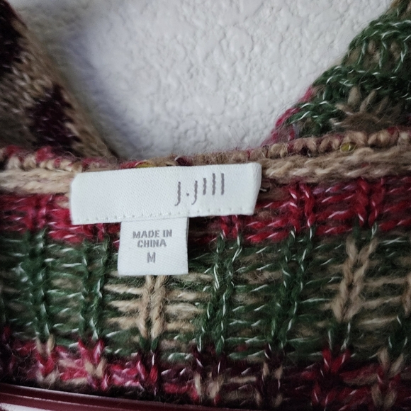 J.JILL Aztec Lenox Hooded 2 pocket knit Cardigan Topper Sweater Jacket M - Picture 5 of 9